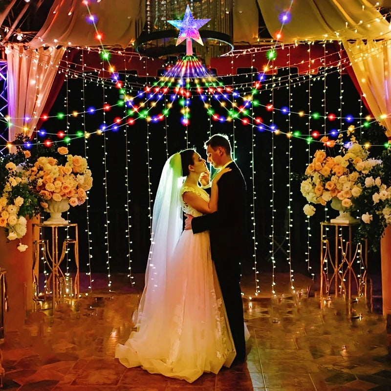 LED Outdoor Christmas Tree Decorations Star Waterfall Lights USB 2/3M Waterproof Fairy String Lights 8 Modes Indoor Yard Wedding Party Lighting