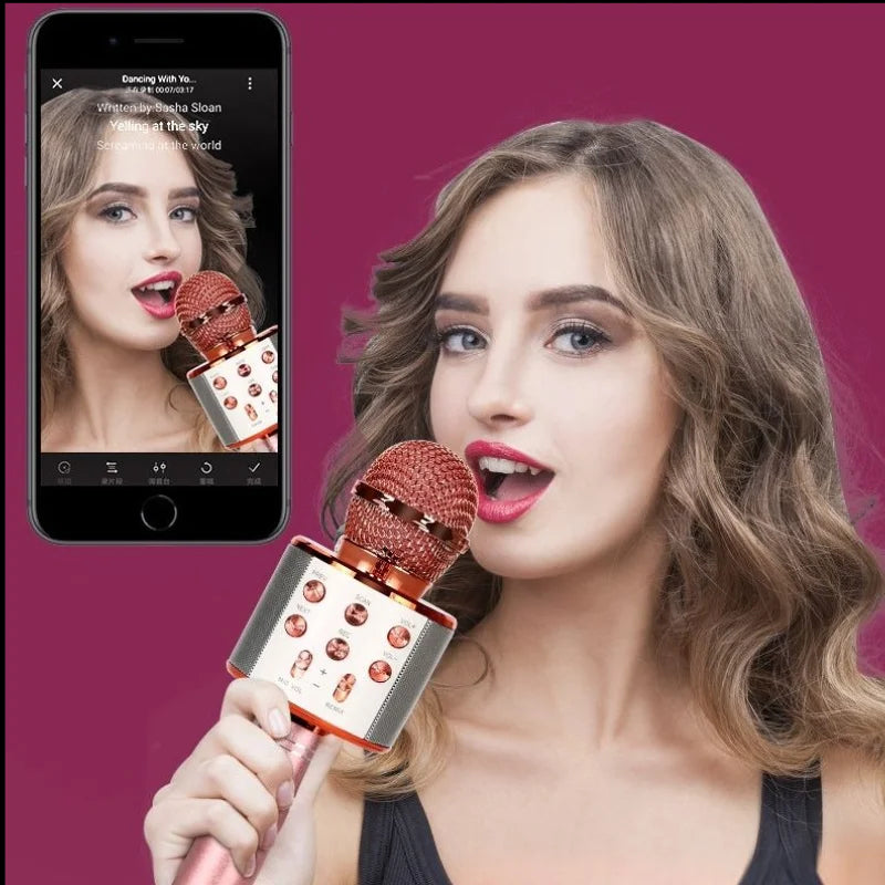 Wireless Bluetooth Karaoke Microphone , Karaoke Mic Speaker With Adjustable Remix FM Radio for Kids Girls Boys Teens Birthday