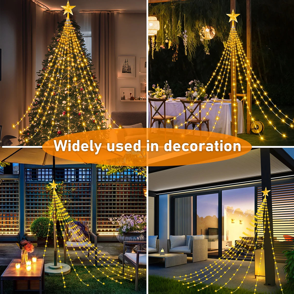 LED Outdoor Christmas Tree Decorations Star Waterfall Lights USB 2/3M Waterproof Fairy String Lights 8 Modes Indoor Yard Wedding Party Lighting