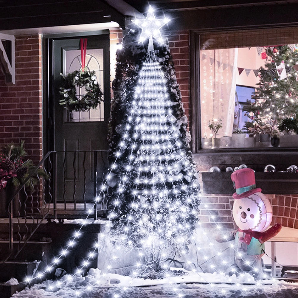 LED Outdoor Christmas Tree Decorations Star Waterfall Lights USB 2/3M Waterproof Fairy String Lights 8 Modes Indoor Yard Wedding Party Lighting